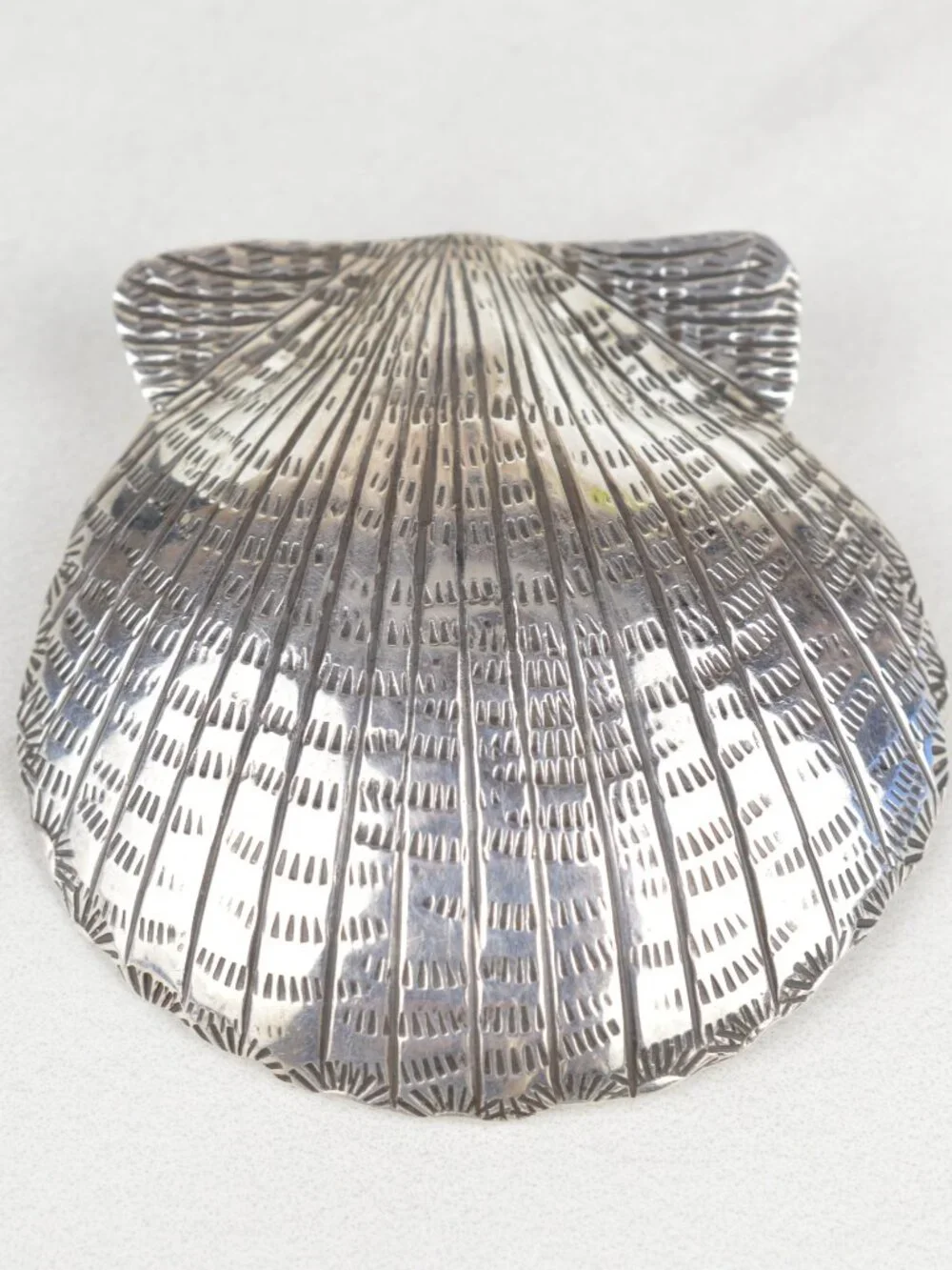 Vintage Sterling Silver Shell Brooch Pendant Scallop 925 Scarf Slide 17.4g
